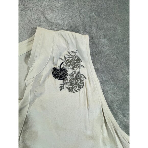 Simply Vera Wang womens XLARGE Cream Rayon Blouse Black & Silver Embroidery - Picture 4 of 11